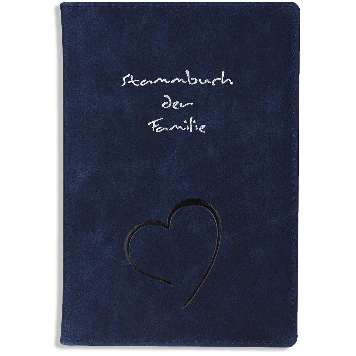 Stammbuch der Familie Trave, blaues Echtleder, Herzpräg