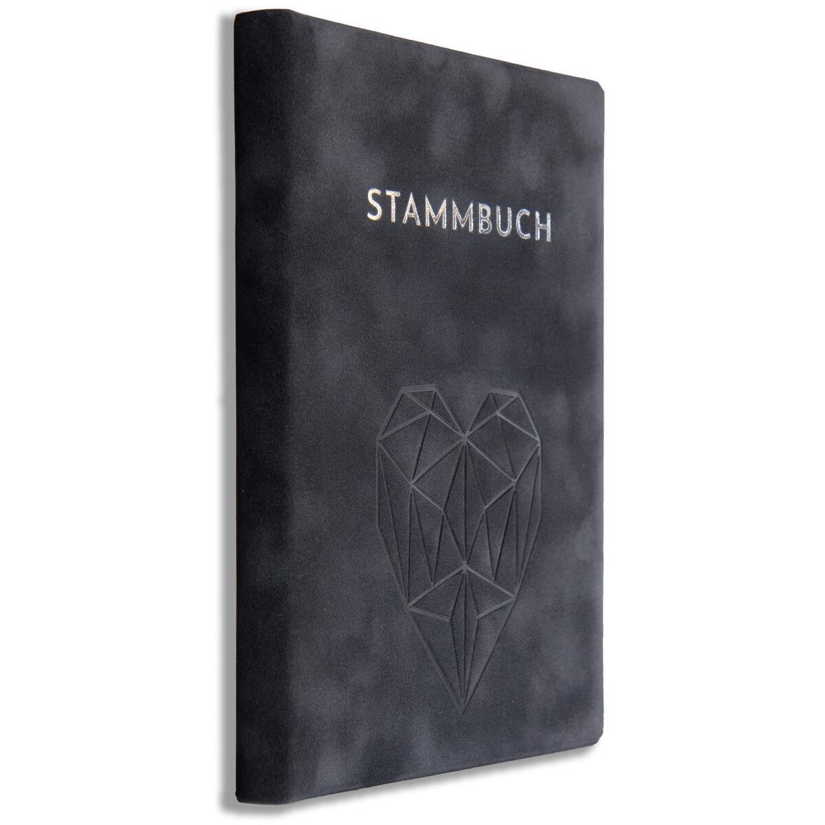 Stammbuch der Familie Dany Grau Geometrisches Herz Samt Blin