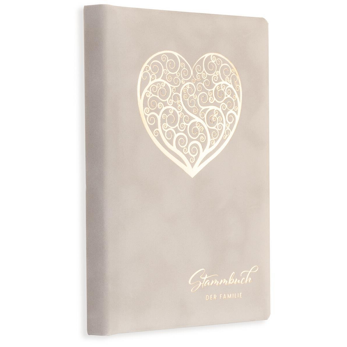 Stammbuch der Familie Sanja Hellgrau Gold Herz Ornament Stam