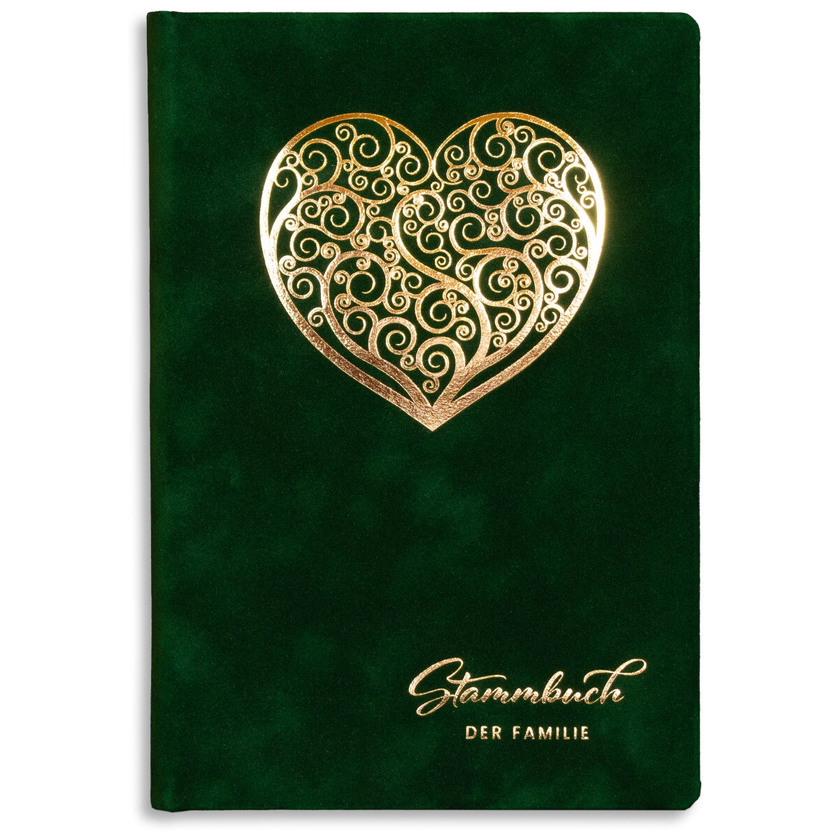 Stammbuch der Familie Grona grün Ornament Herz Samt